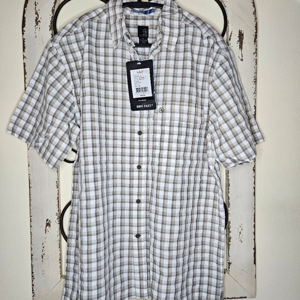 Aigle Actimum Shirt Mens Checkered Short Sleeve Button Up Rayon Blend Men’s Med